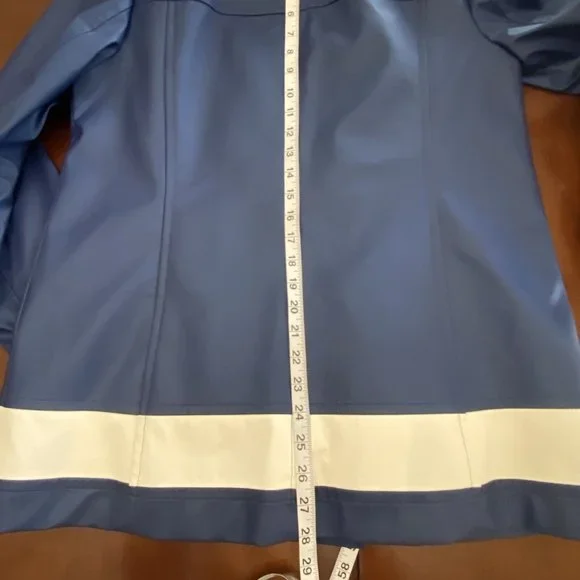 Talbots Womens Size M Rain Jacket Detachable Hood  Navy Lined White Stripe - Picture 7 of 12